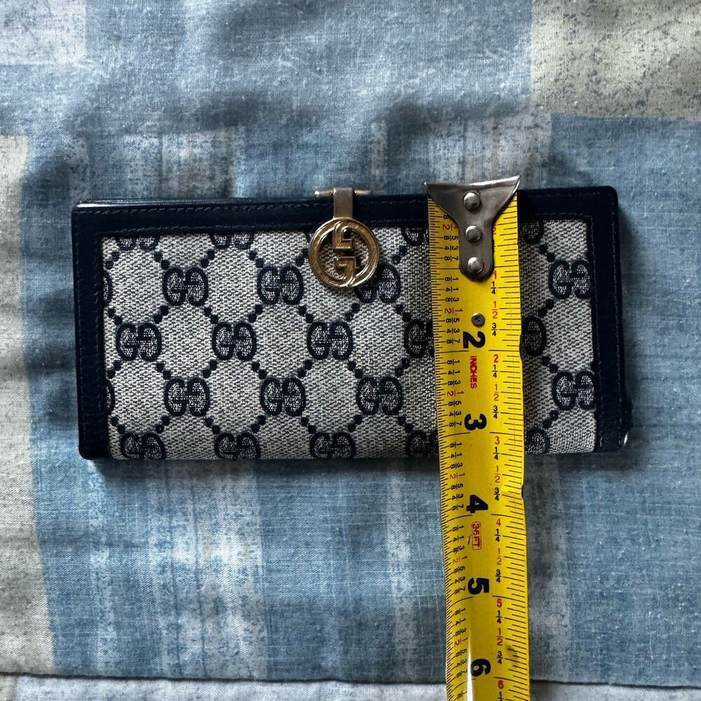Gucci Vintage GG Canvas Dark blue Leather Bifold Wallet Vintage Italy "7 x 3.5" - Picture 16 of 16